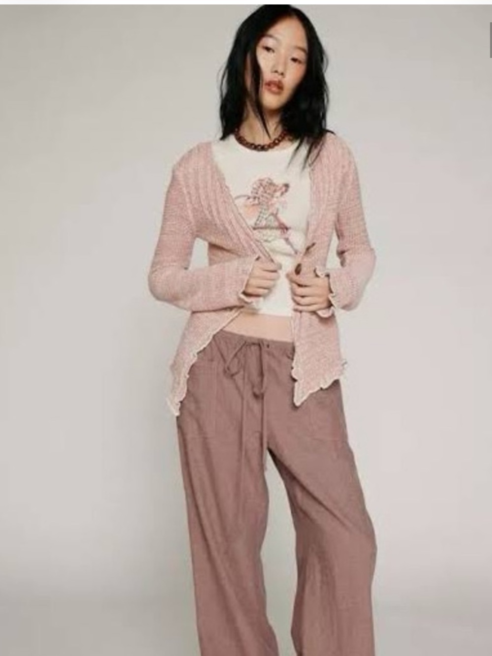 Urban Outfitters Kimchi Blue Joel Longline Cardigan in Pink